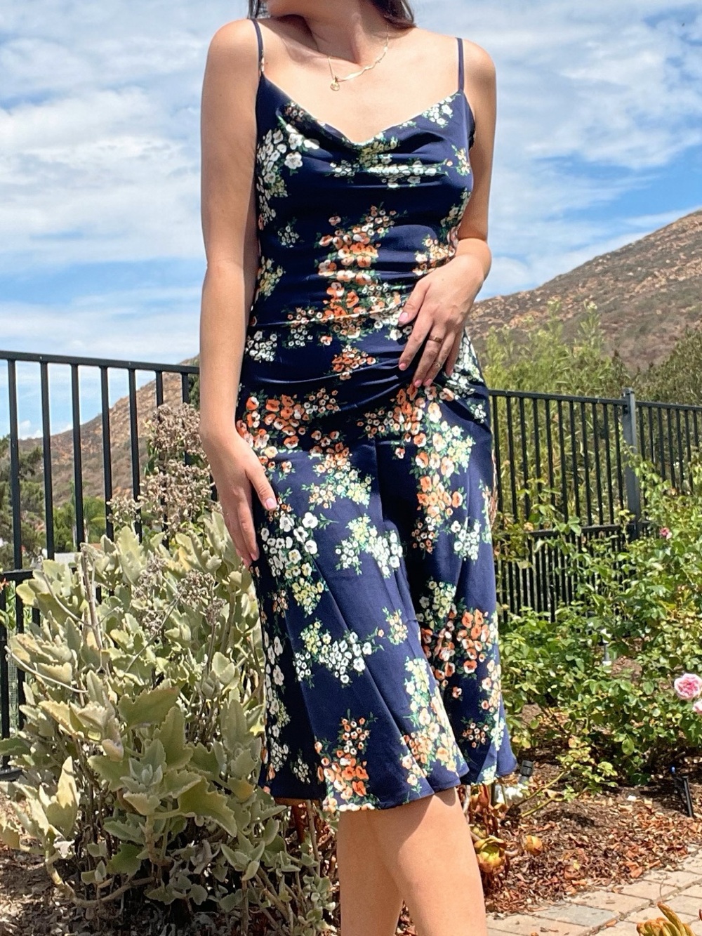 Cowl neck Navy Floral Slip Dress size Medium